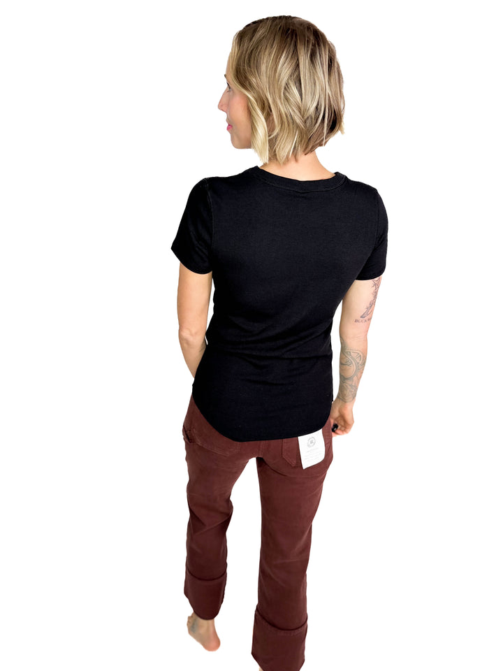 Beth Ribbed Short Sleeve- BLACK