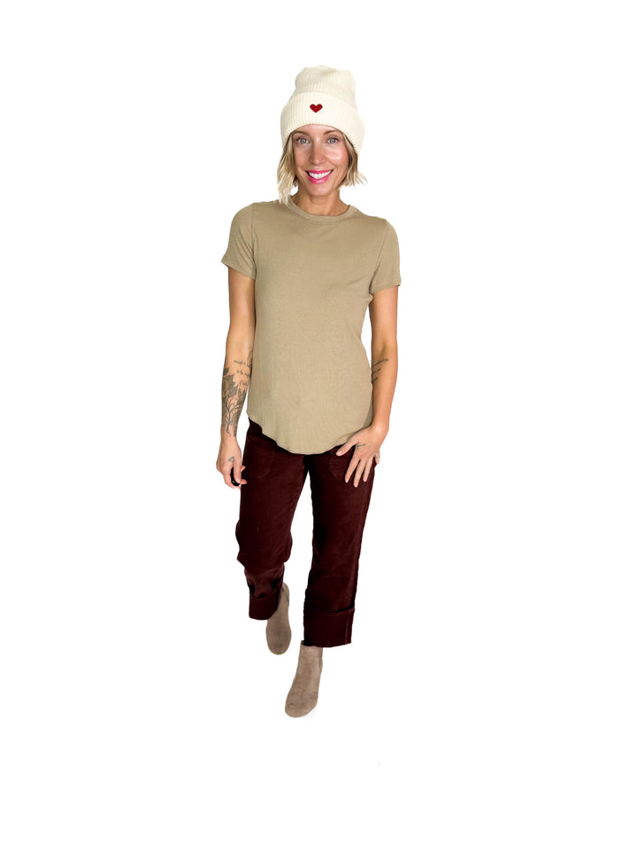 Beth Ribbed Short Sleeve- MOCHA