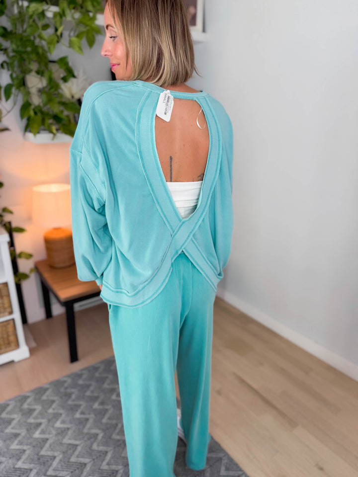 Stella Open Back Pullover- TURQUOISE