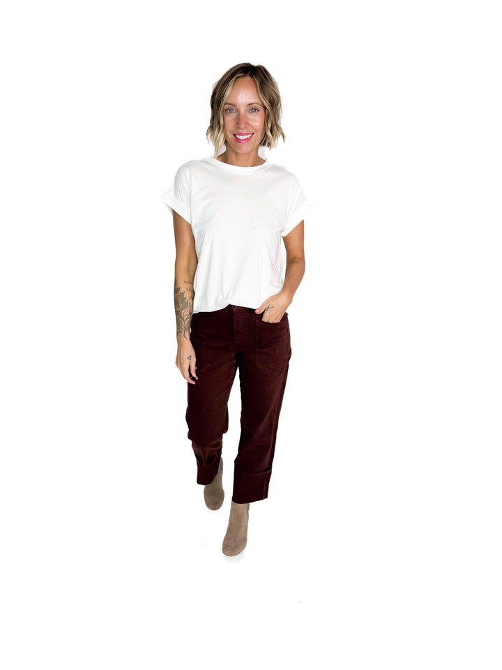 Edna Cotton Folded Sleeve T-Shirt- WHITE
