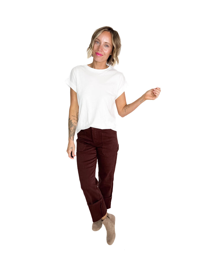 Edna Cotton Folded Sleeve T-Shirt- WHITE