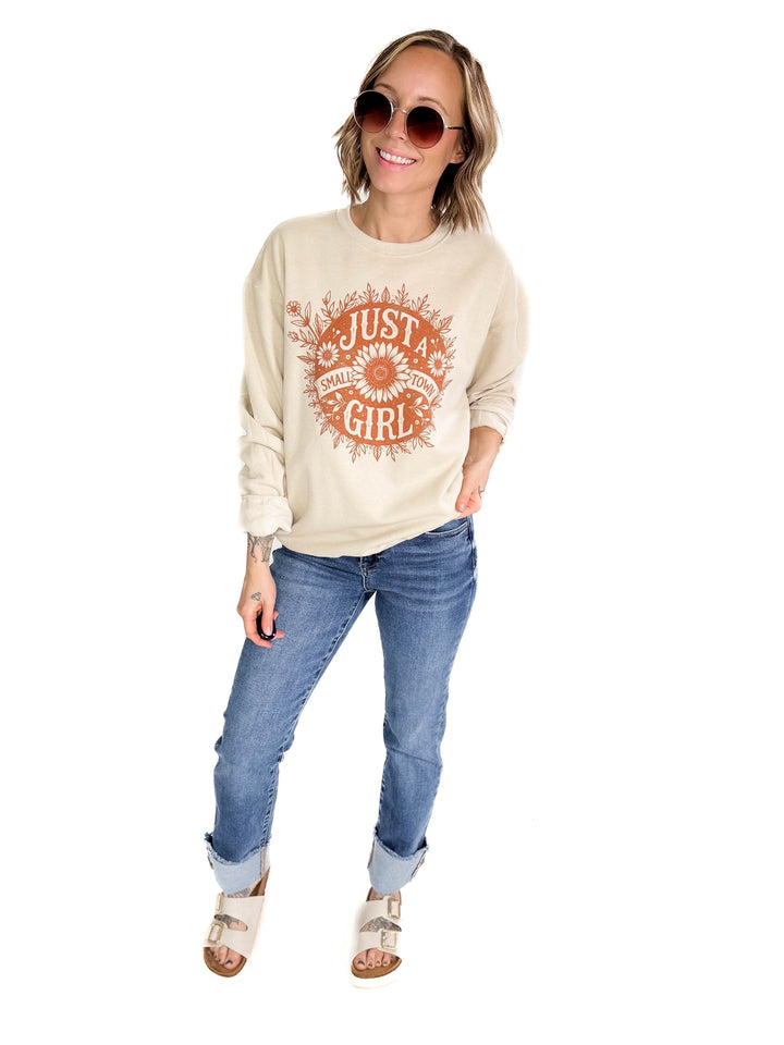 Small Town Girl Florals Crewneck- SAND