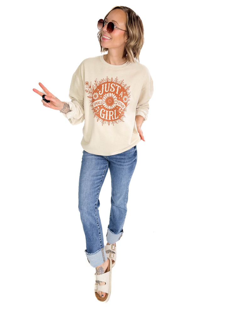 Small Town Girl Florals Crewneck- SAND