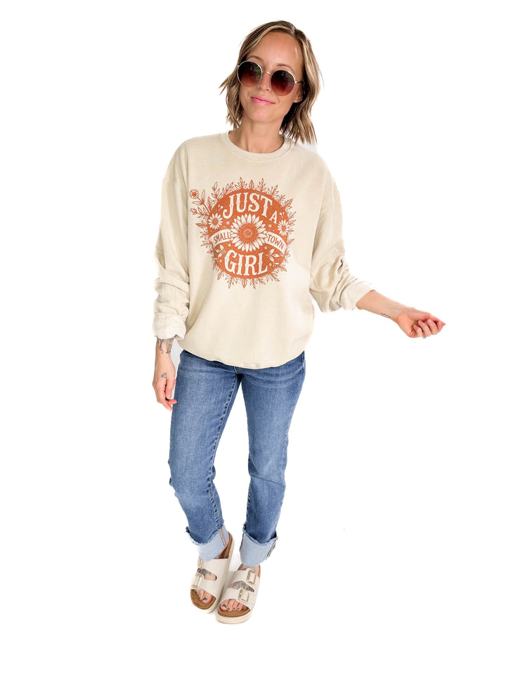 Small Town Girl Florals Crewneck- SAND