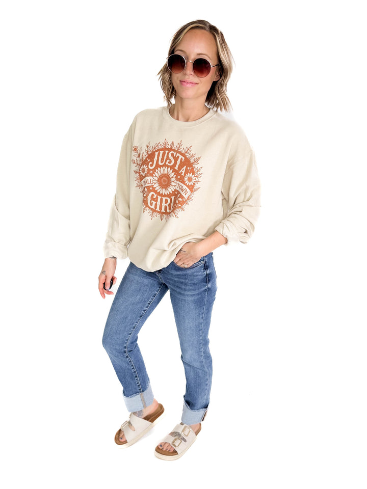 Small Town Girl Florals Crewneck- SAND