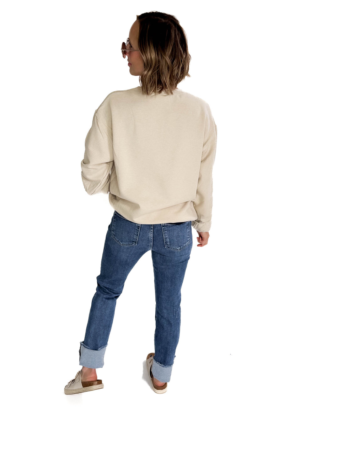 Small Town Girl Florals Crewneck- SAND
