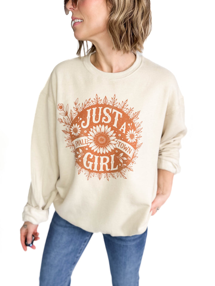 Small Town Girl Florals Crewneck- SAND