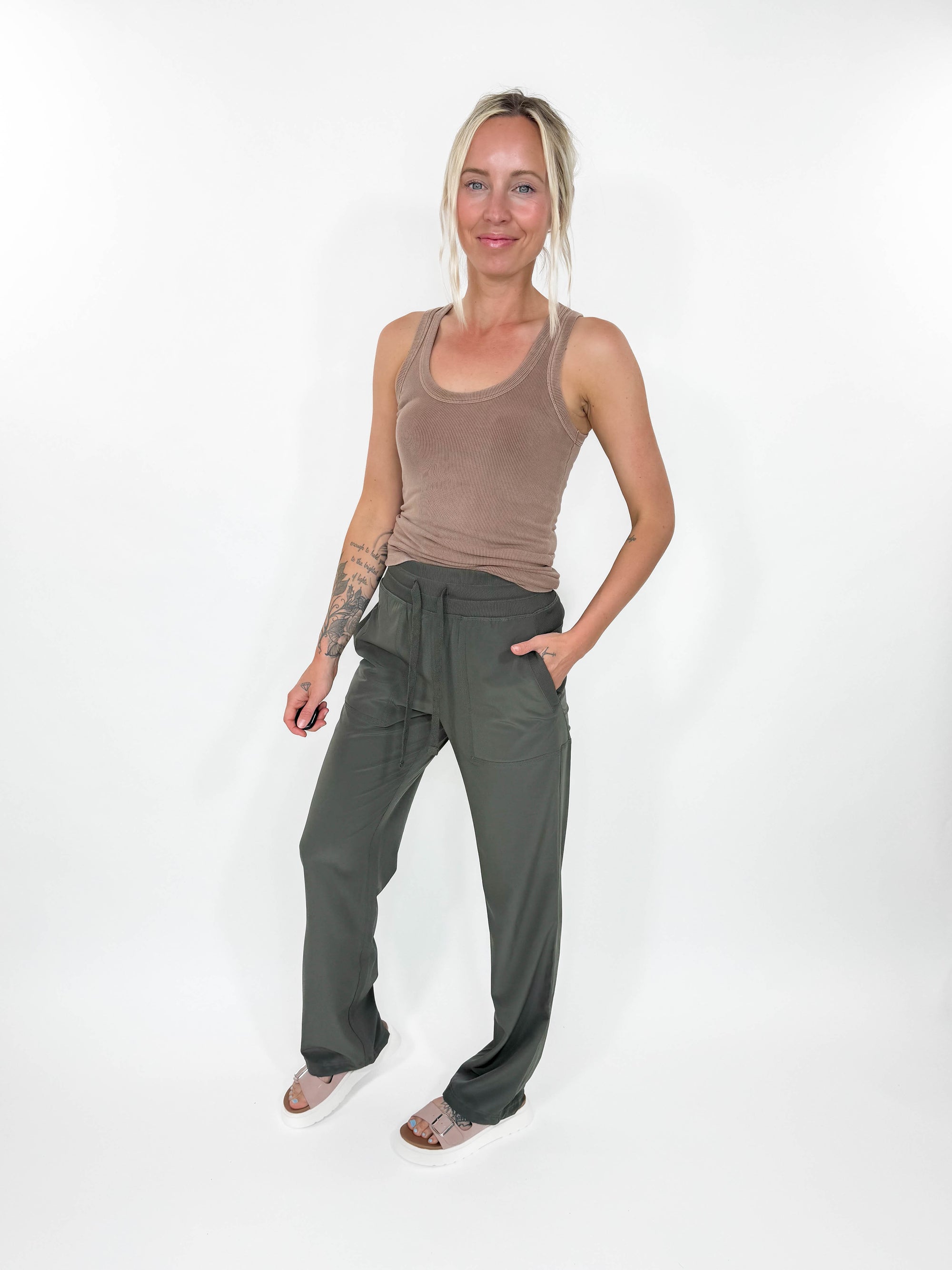 Oxford Studio Pant- OLIVE-FINAL SALE