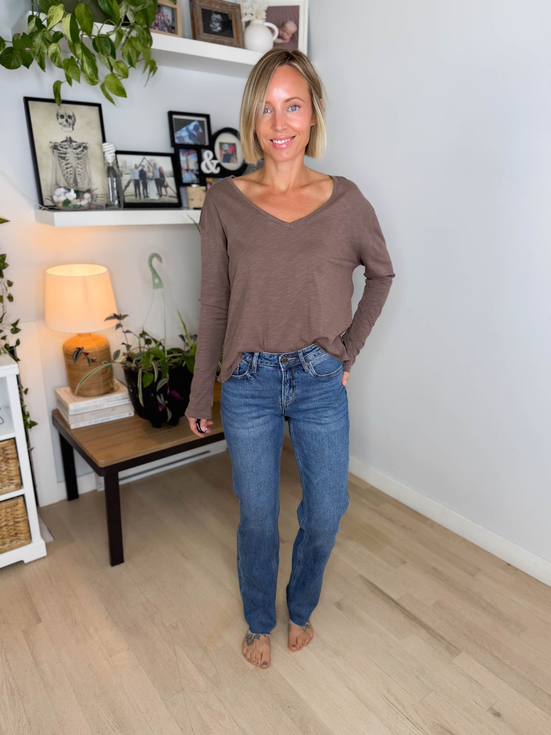 Mica Denim Shirley Mid Rise Straight Leg Jeans- INDIGO