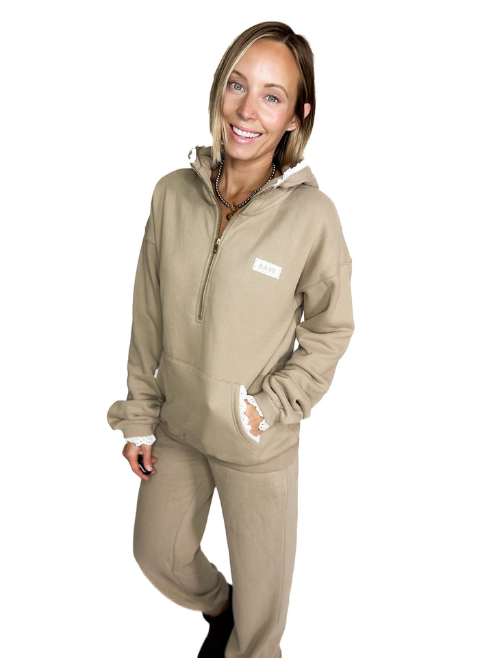 AMPERSAND AVENUE Comfort Zone Hoodie- MOCHA LACE