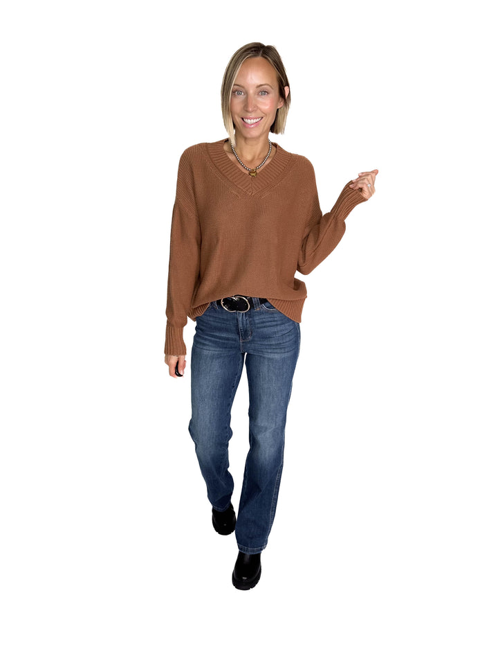 Vienna V-Neck Sweater- CLAY-FINAL SALE