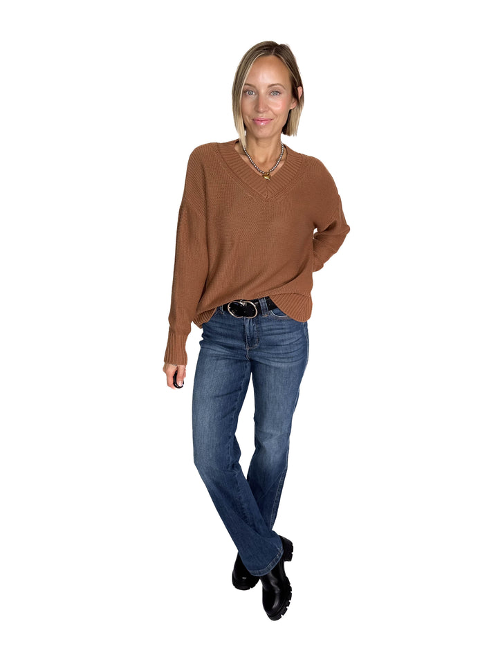 Vienna V-Neck Sweater- CLAY-FINAL SALE