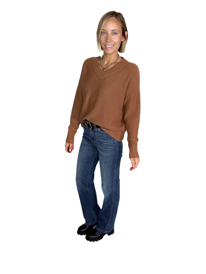 Vienna V-Neck Sweater- CLAY-FINAL SALE
