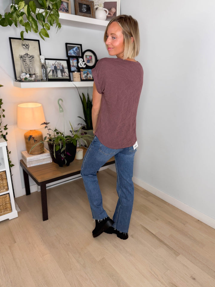 Glowelle Cuff Sleeve Round Neck Tee- HERSHEY