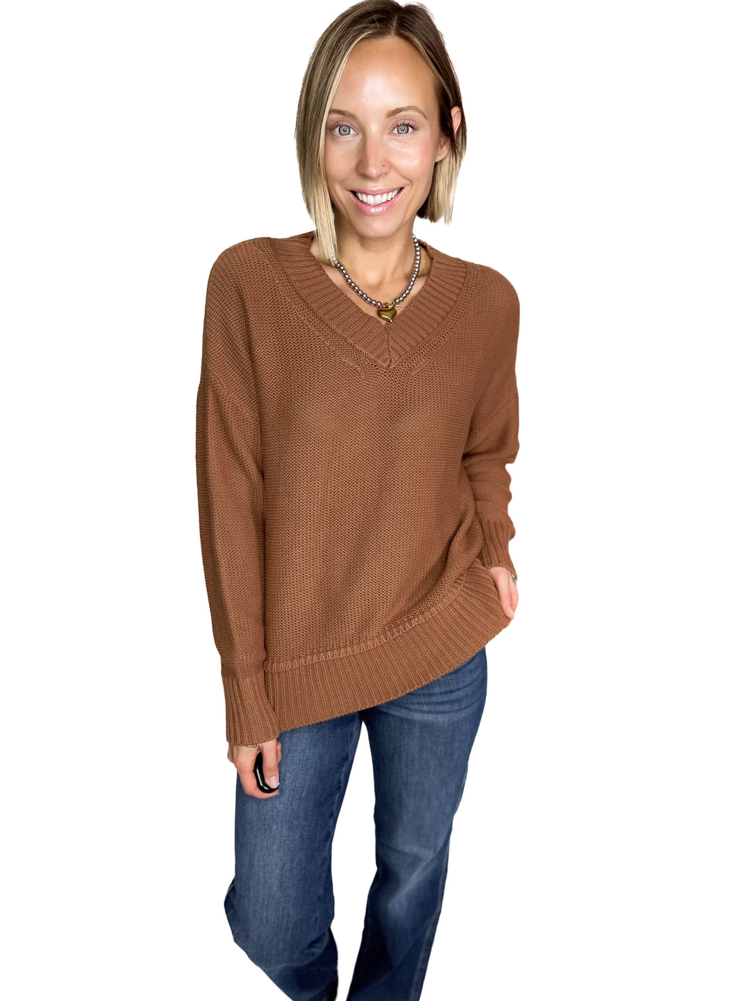 Vienna V-Neck Sweater- CLAY-FINAL SALE