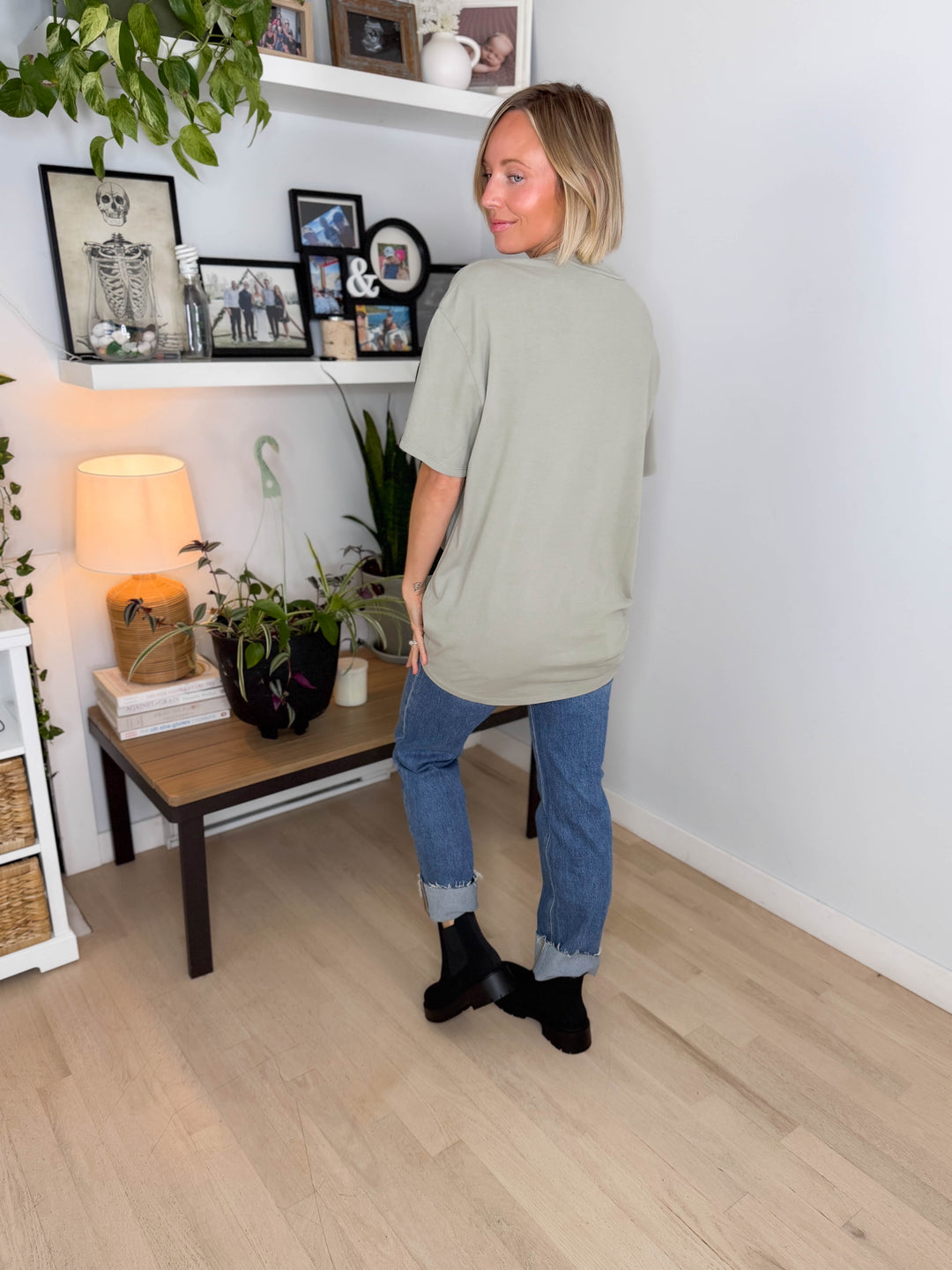 Darlina Rose And Cowboy Graphic Top- SAGE