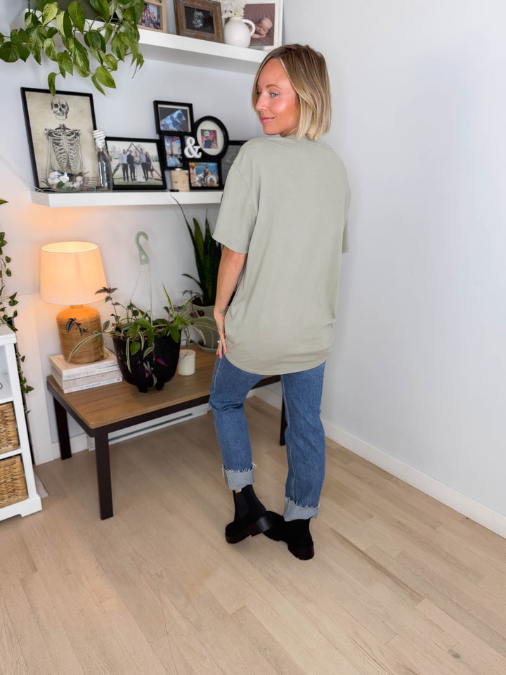 Darlina Rose And Cowboy Graphic Top- SAGE