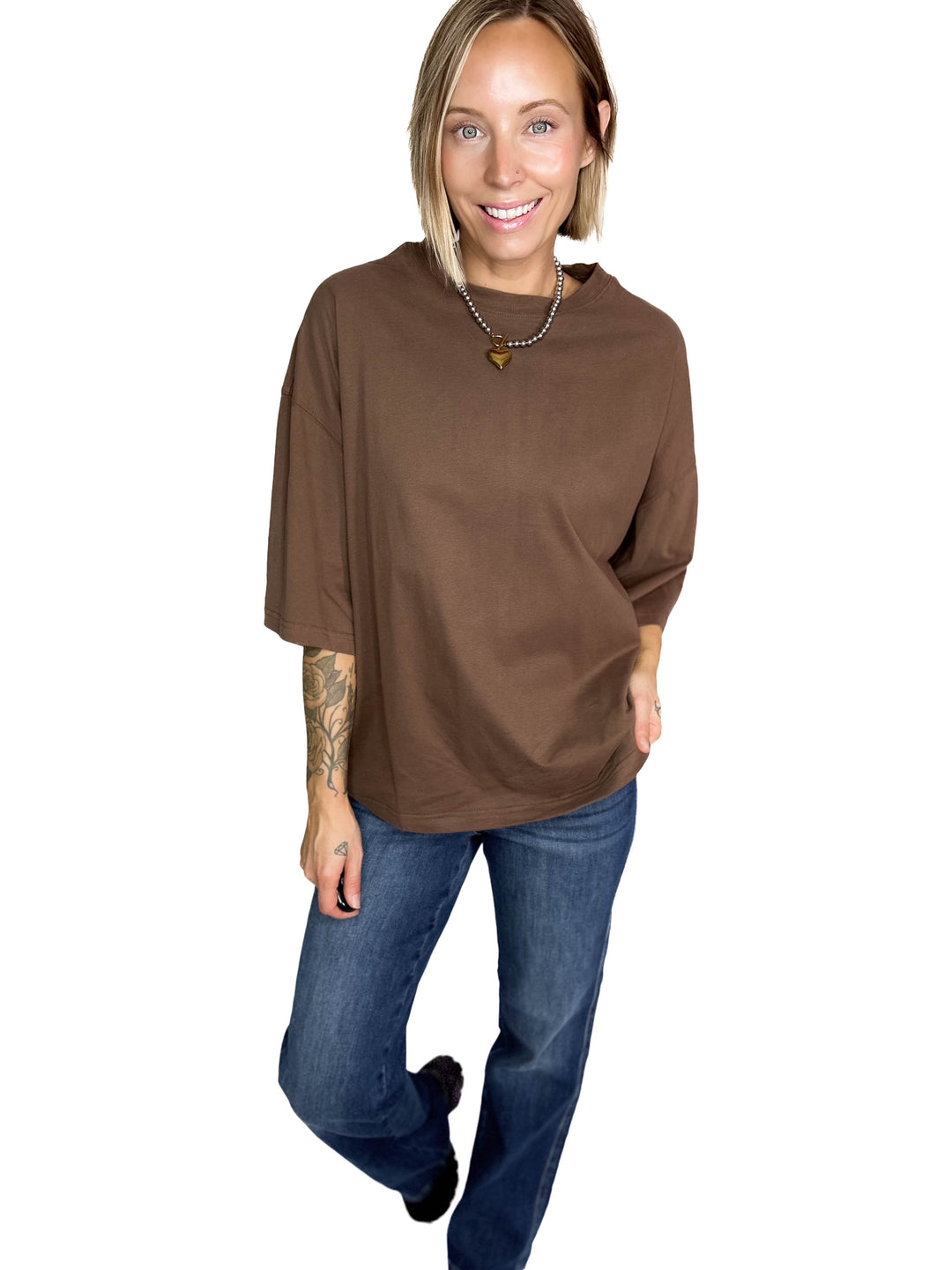 Aemi Cotton Relaxed Fit Tunic Tee- CHOCOLATE