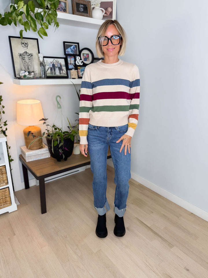 Skye Striped Long Sleeve Sweater- SLATE BLUE MULTI