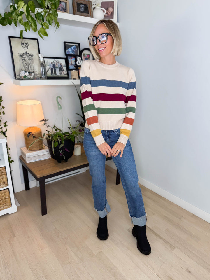Skye Striped Long Sleeve Sweater- SLATE BLUE MULTI