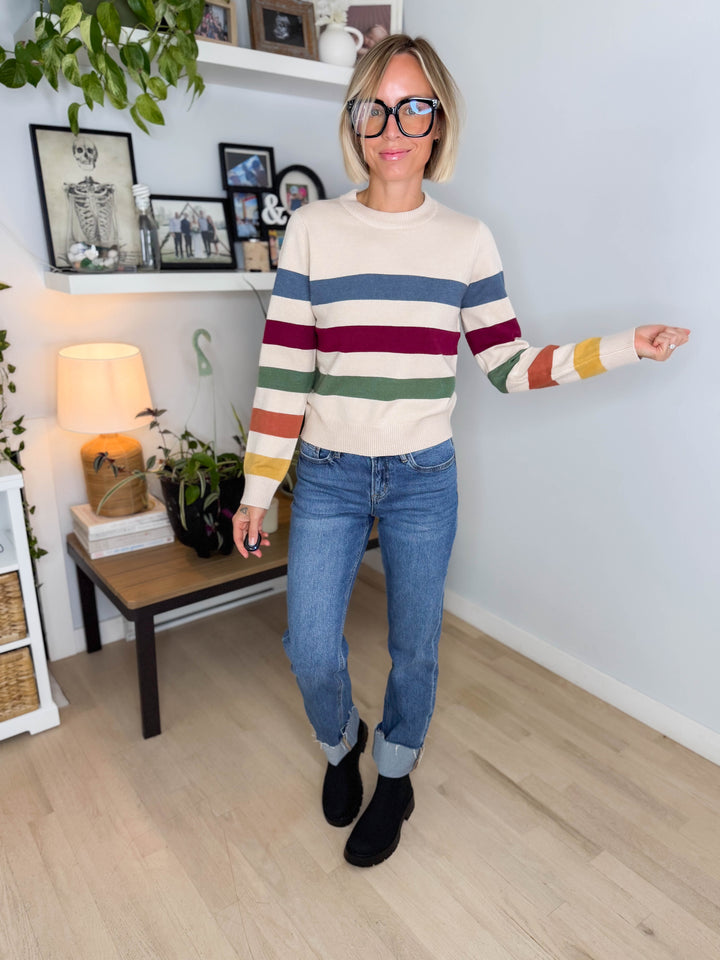 Skye Striped Long Sleeve Sweater- SLATE BLUE MULTI