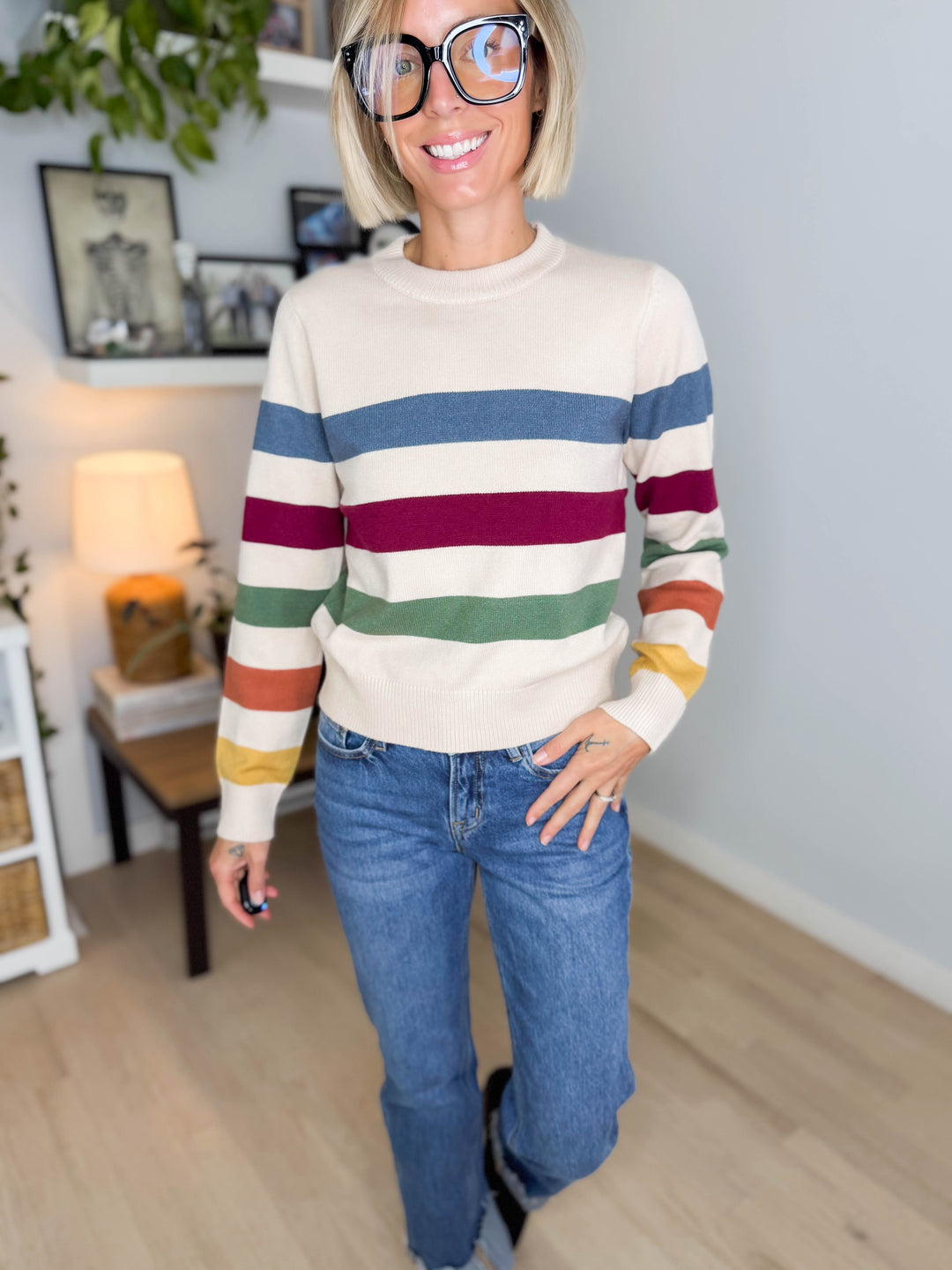 Skye Striped Long Sleeve Sweater- SLATE BLUE MULTI