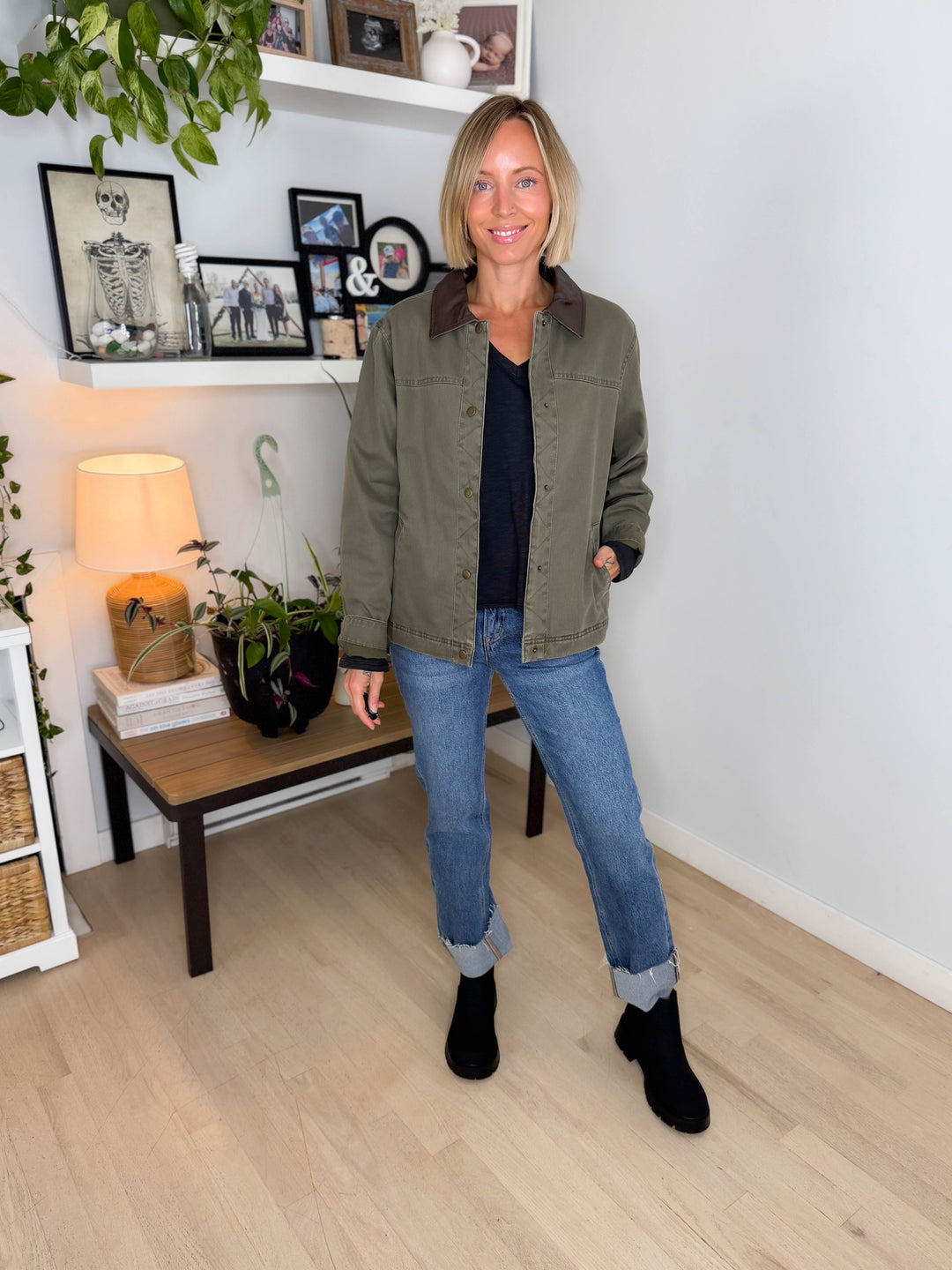 Woodelle Quilted Cotton Barn Style Jacket- OLIVE