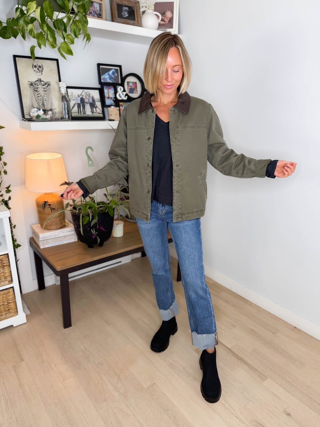 Woodelle Quilted Cotton Barn Style Jacket- OLIVE
