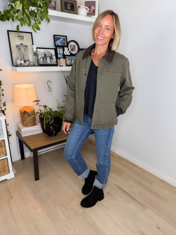 Woodelle Quilted Cotton Barn Style Jacket- OLIVE