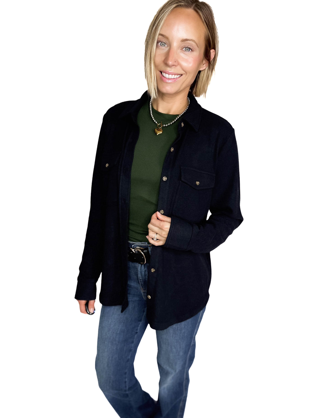 THREAD & SUPPLY Cassian Button Down Shacket- BLACK