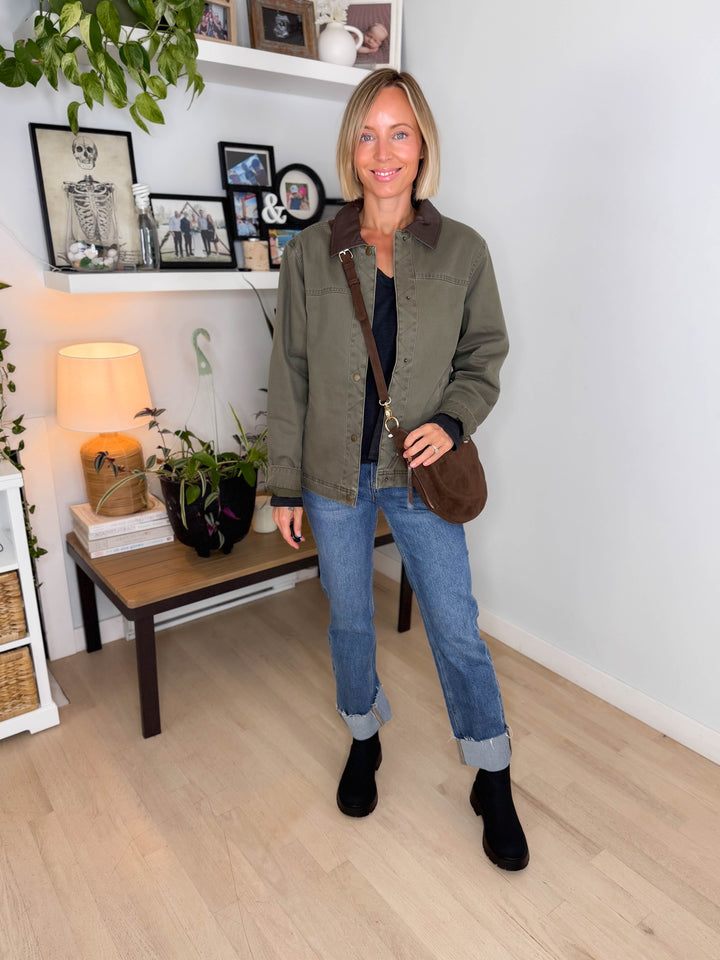 Woodelle Quilted Cotton Barn Style Jacket- OLIVE