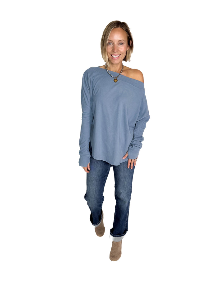Zoey Microfleece Long Sleeve- SLATE BLUE - final sale