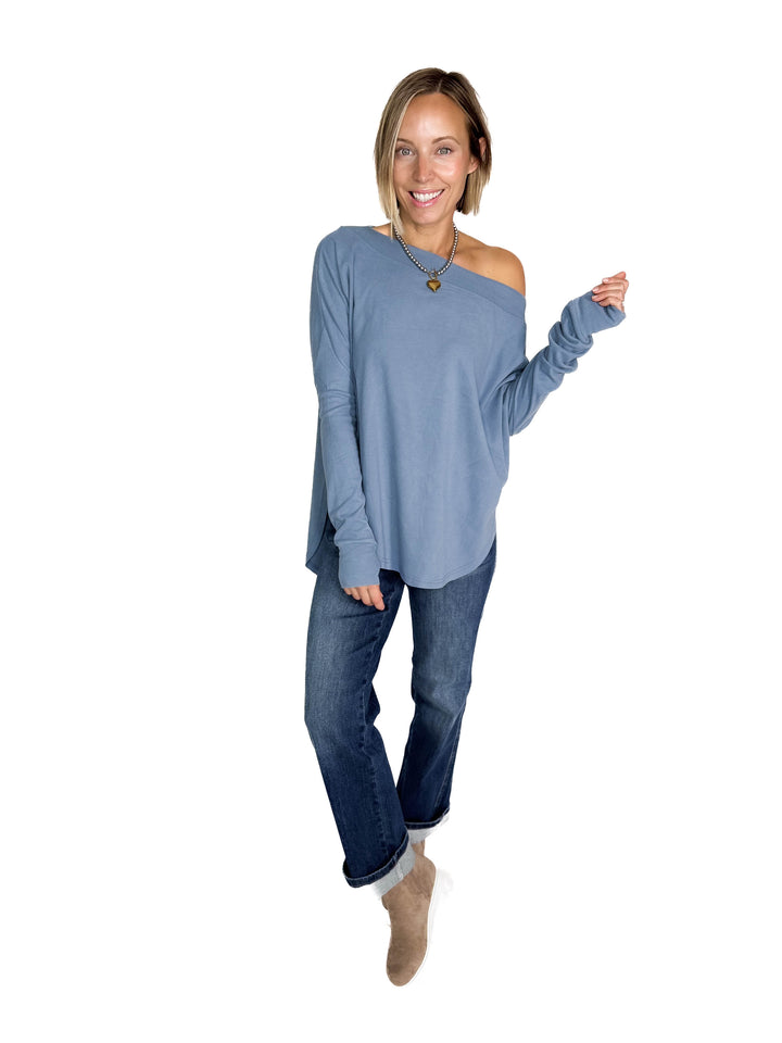 Zoey Microfleece Long Sleeve- SLATE BLUE - final sale