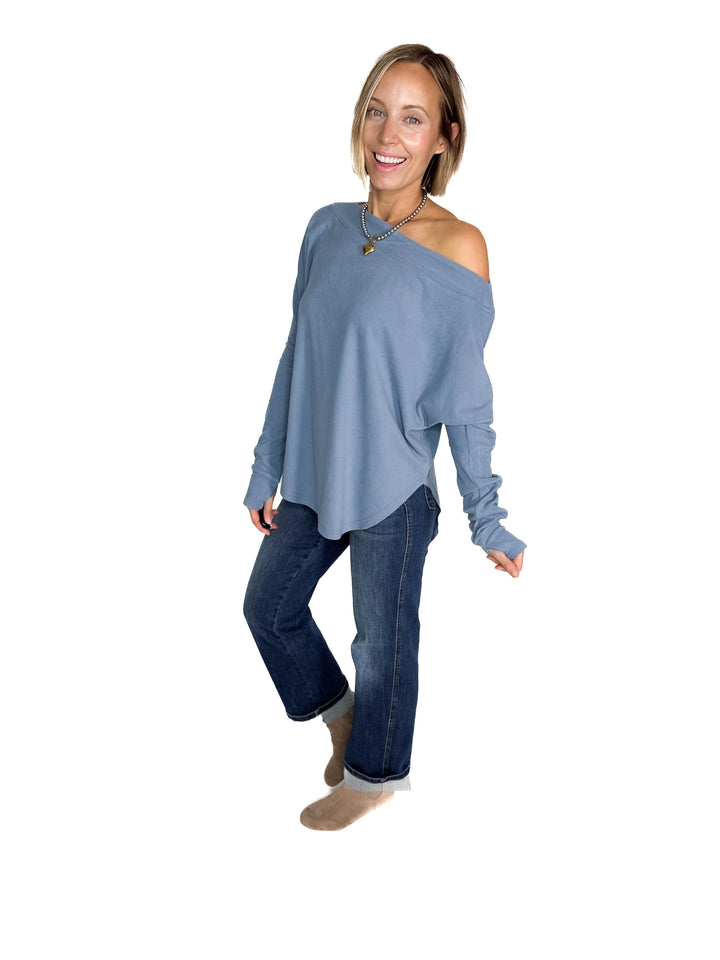 Zoey Microfleece Long Sleeve- SLATE BLUE - final sale