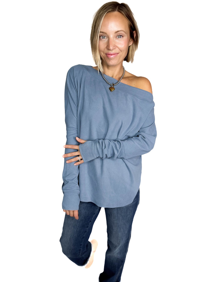 Zoey Microfleece Long Sleeve- SLATE BLUE - final sale
