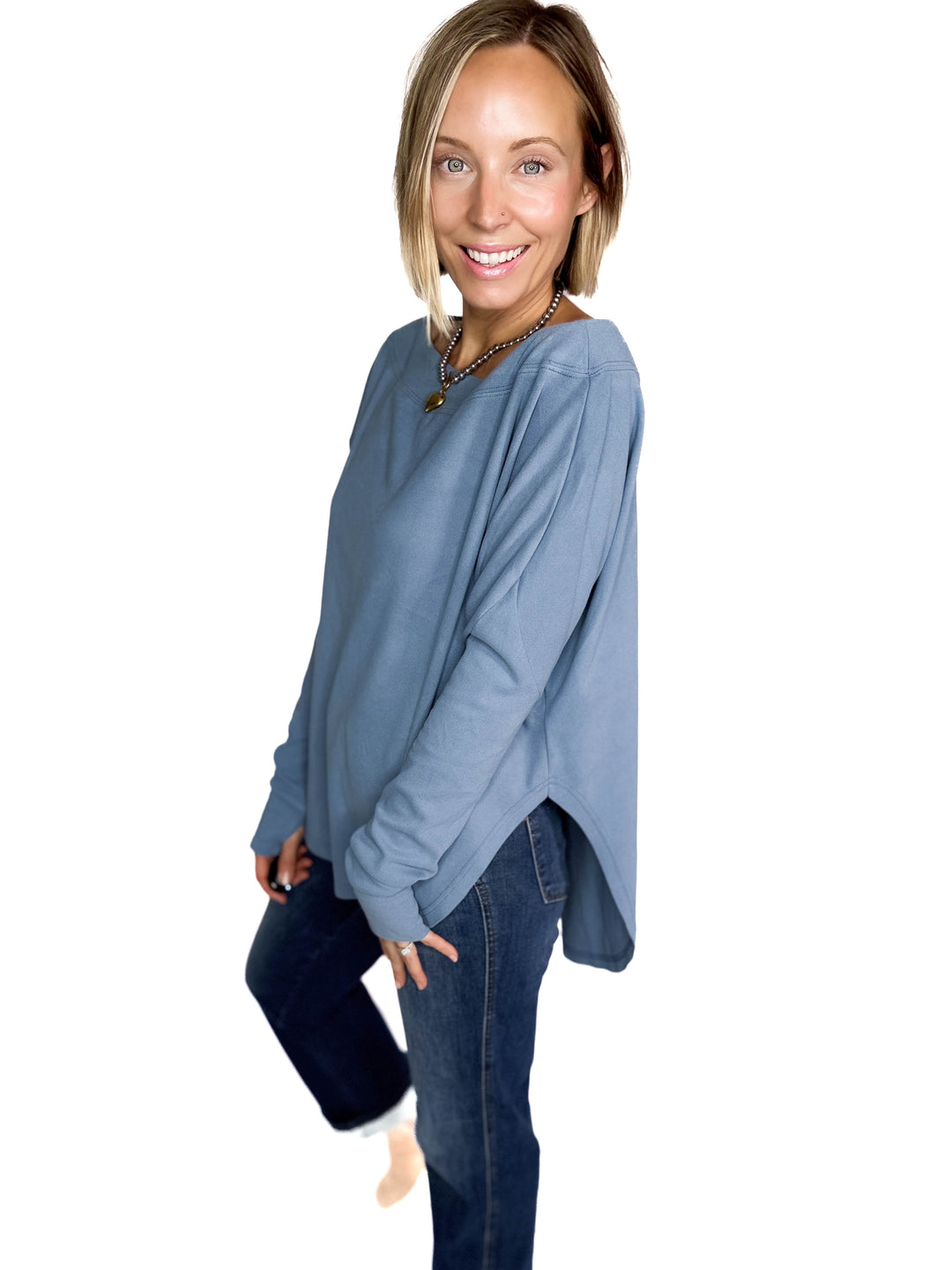 Zoey Microfleece Long Sleeve- SLATE BLUE - final sale