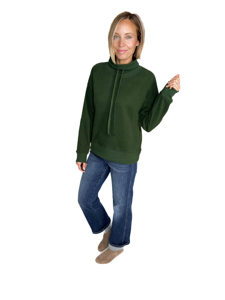 Jackie Mock Neck Sweatshirt- FOREST