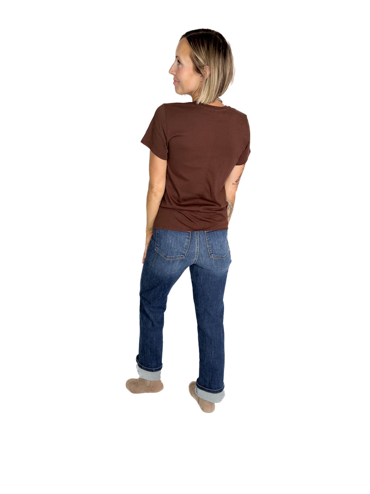 Eleni Cotton Jersey V-Neck T- Shirt- CHOCO