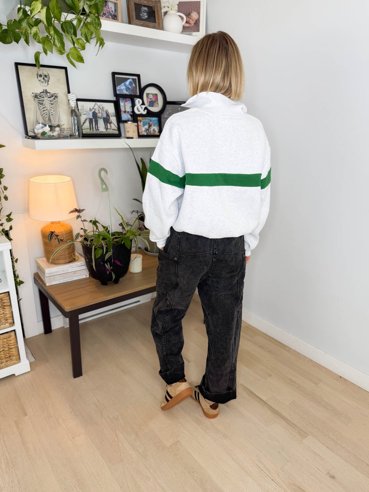 Elm Stripe Block 1/4 Zip- GREY/GREEN