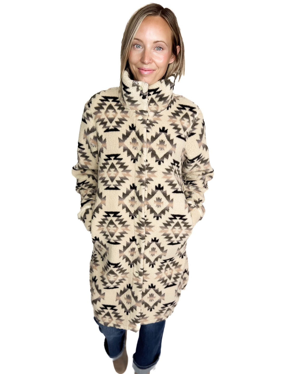 Ainsley Longline Sherpa Jacket- WOOD ASH DIAMOND-FINAL SALE