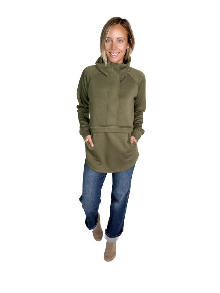 MICHELLE MAE Mia Scuba 1/2 Zip Pullover- OLIVE
