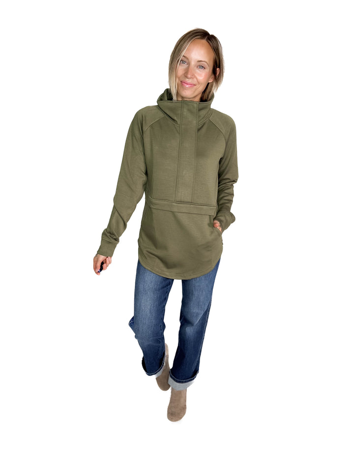 MICHELLE MAE Mia Scuba 1/2 Zip Pullover- OLIVE