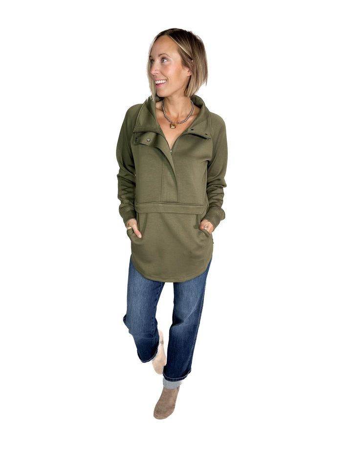 MICHELLE MAE Mia Scuba 1/2 Zip Pullover- OLIVE