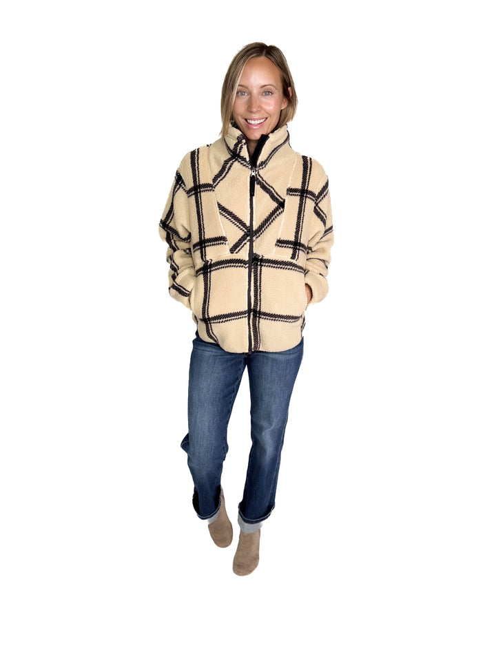Ainsley Plush Sherpa Full Zip- WOOD ASH PLAID