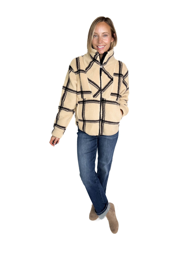 Ainsley Plush Sherpa Full Zip- WOOD ASH PLAID