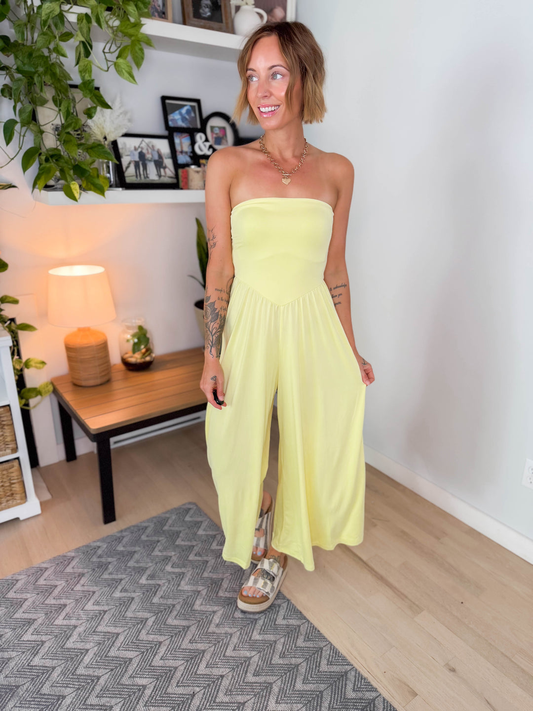 Aenea Strapless Jumpsuit- LEMON