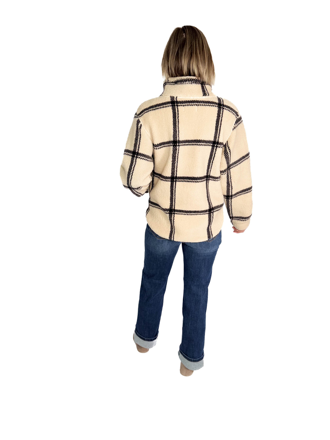 Ainsley Plush Sherpa Full Zip- WOOD ASH PLAID