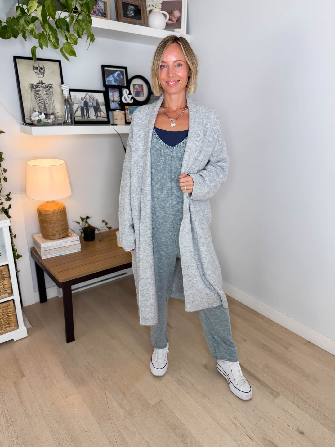 Fallia Oversized Sweater Coatigan- HEATHER GREY