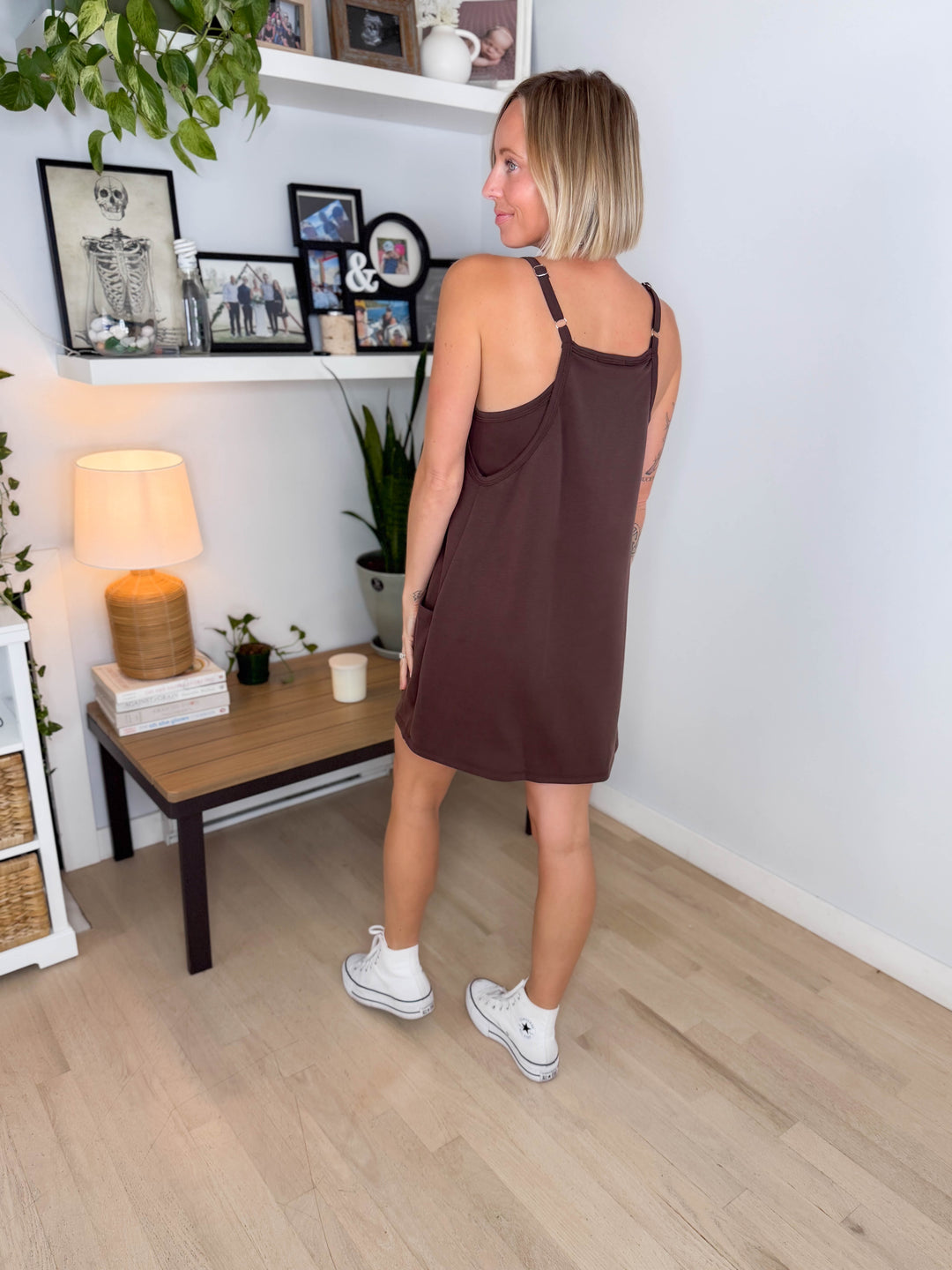Ivora Scuba Romper Dress- CHOCOLATE