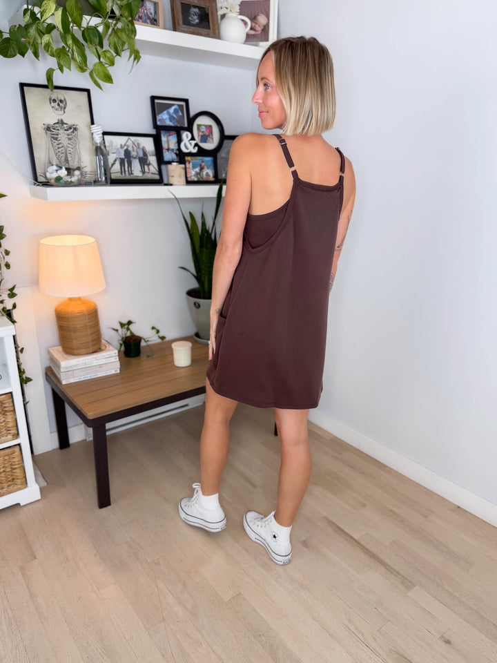 Ivora Scuba Romper Dress- CHOCOLATE